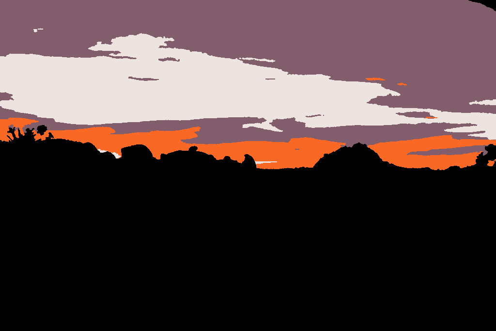 The same desert sunset with its orange horizon preserved in four tuned colors.